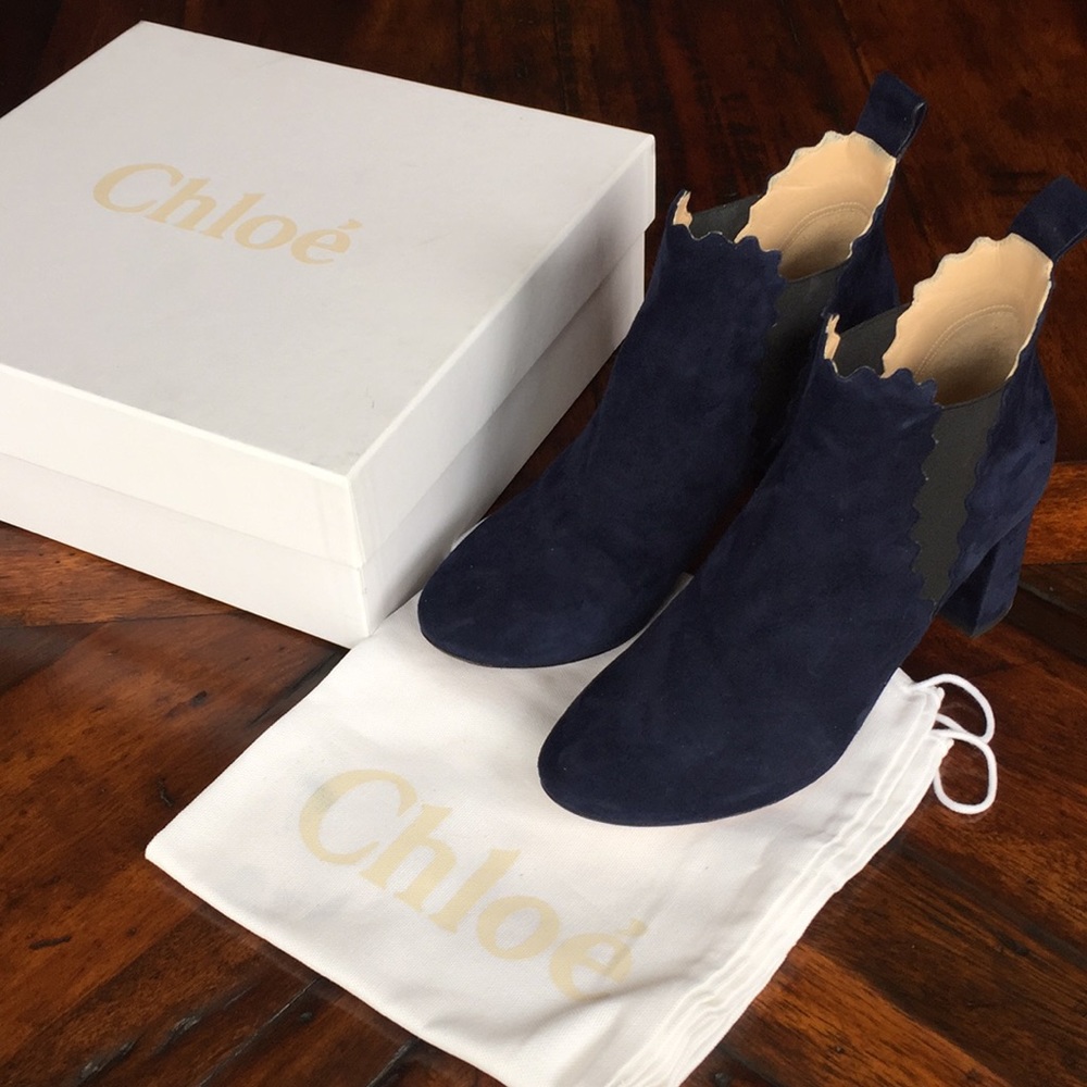Chloe Lauren Scalloped Suede Ankle Bootie